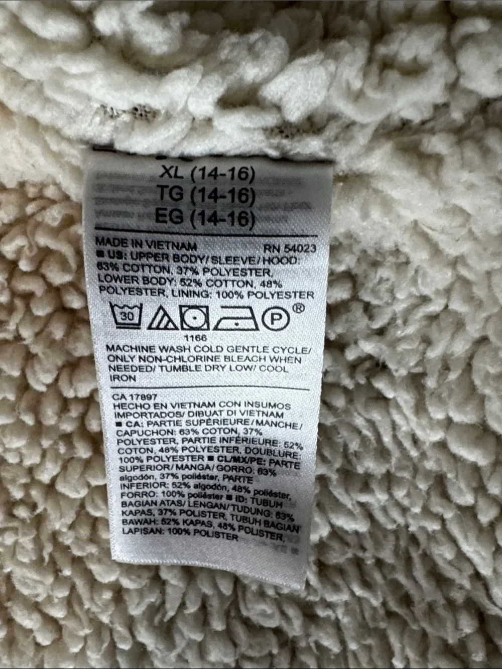 Old Navy Kids Gray Zip-Up Hoodie Sweatshirt Cream Sherpa Lining Size XL 14-16
